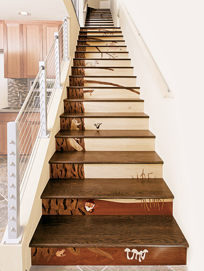 Architectural stair riser wood inlay. Copyright 2007 Grant Chai.